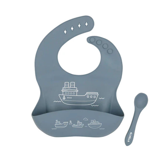 Silicone Bib & Spoon with reusable pouch