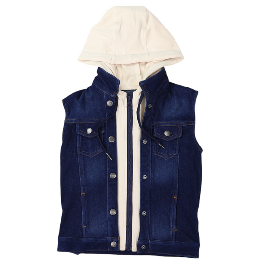 Denim Vest with Hood Dark Wash