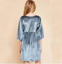 Load image into Gallery viewer, Vivienne&#39;s Dusty Blue Velvet Dress
