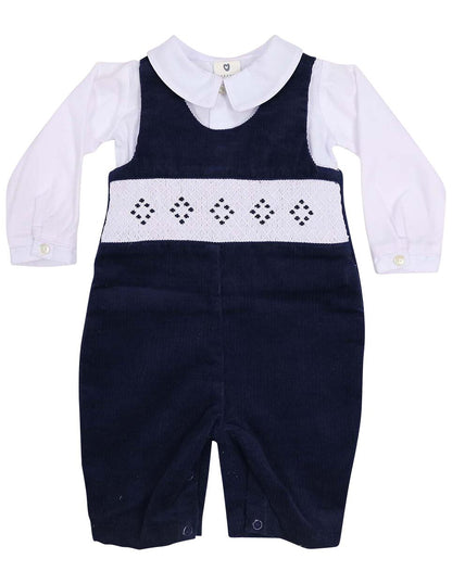 Hand Smocked Corduroy Overall With Shirt